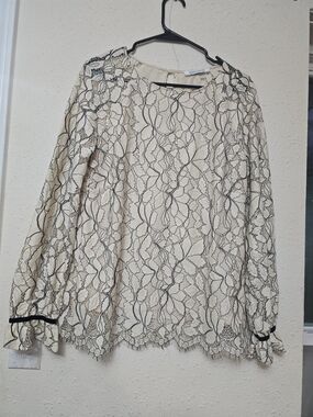 Rose & Olive Cream Lace Blouse with Black Trim